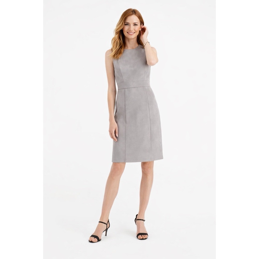 Kasper Gray Faux Suede Sheath Dress Sleeveless Petite 12P Work Office